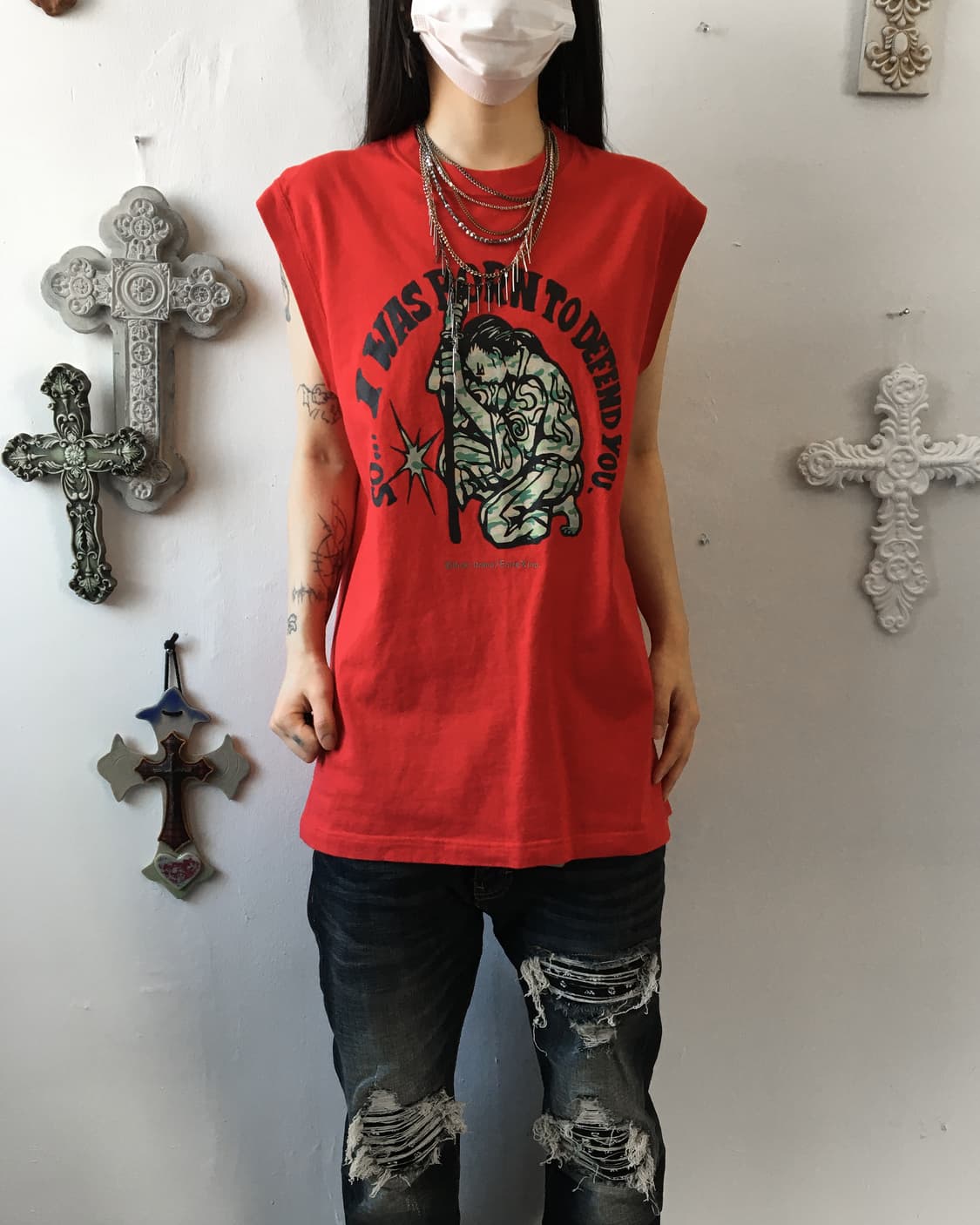 Samurai printing sleeveless 상품이미지1