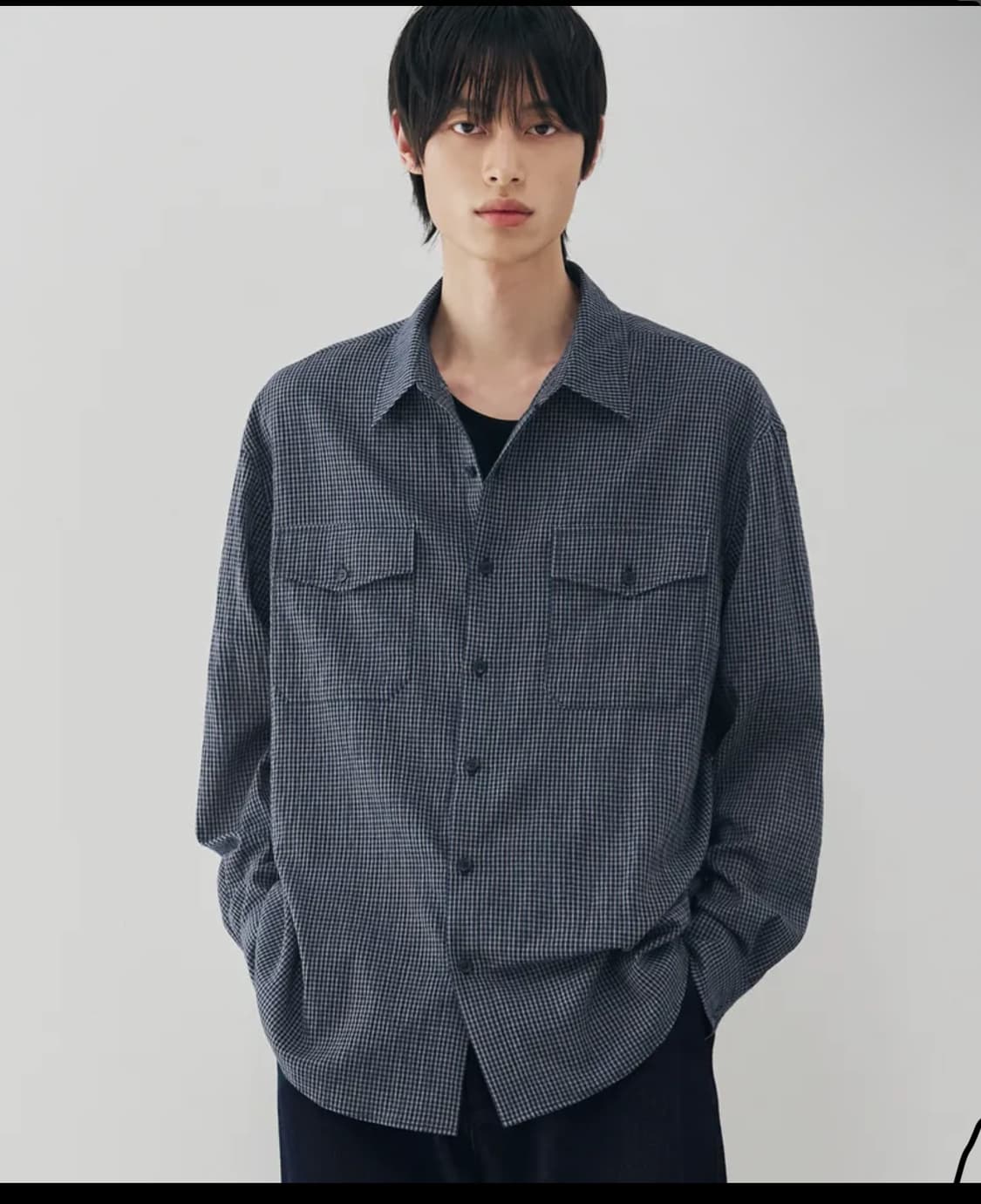 드로우핏 써머 에디 투포켓 시어서커 체크 셔츠 [NAVY]  상품이미지1