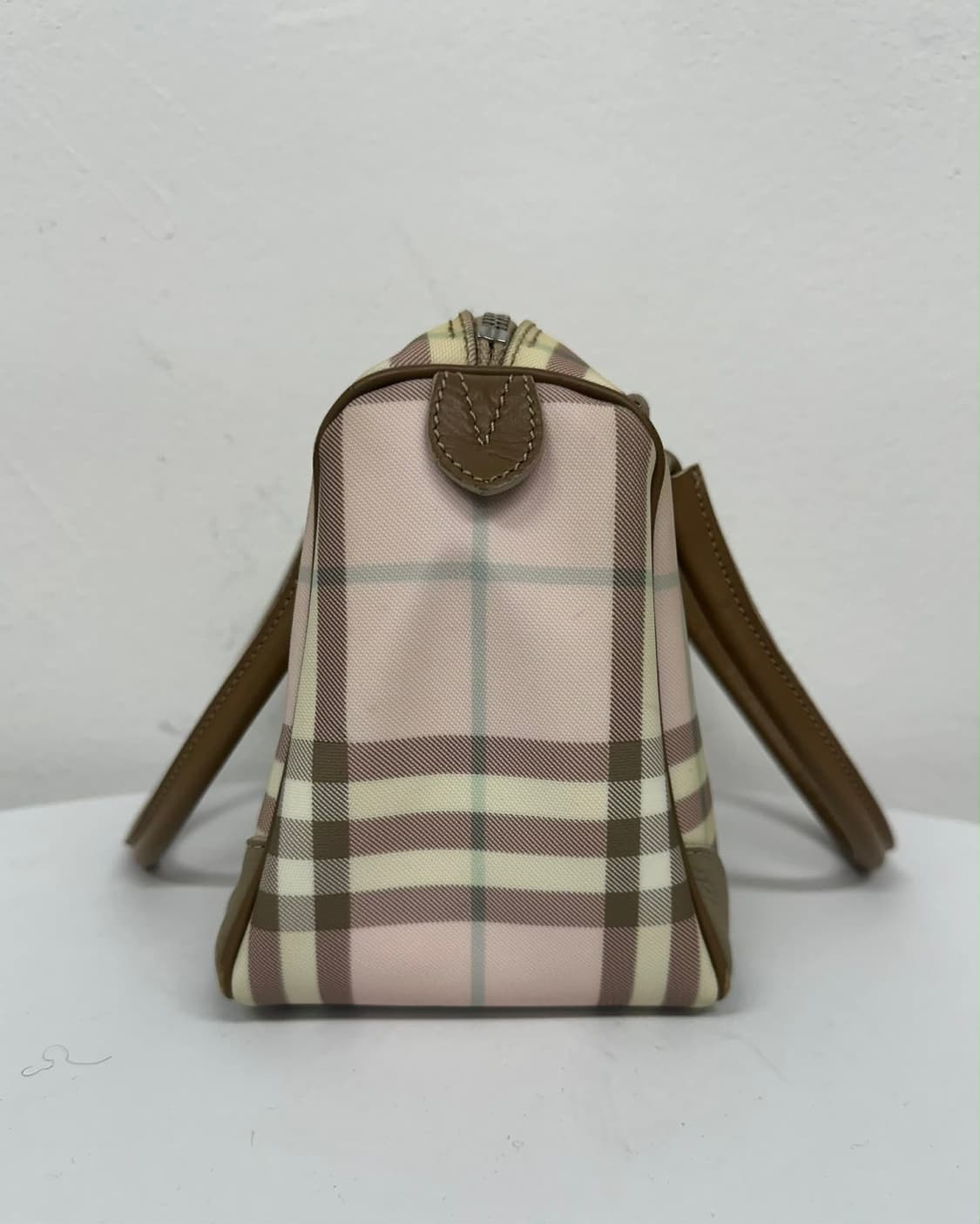 버버리 베이지 핑크 체크 미니 보스톤 토트백 상품이미지2
