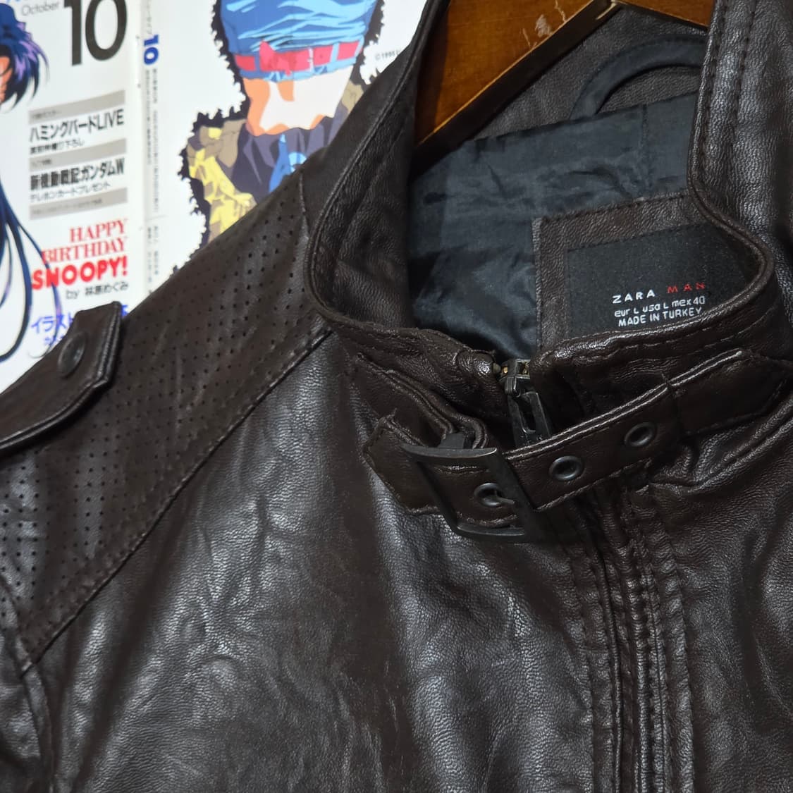 자라 맨즈 브라운 락시크 넥버클 가죽 라이더 자켓 상품이미지3