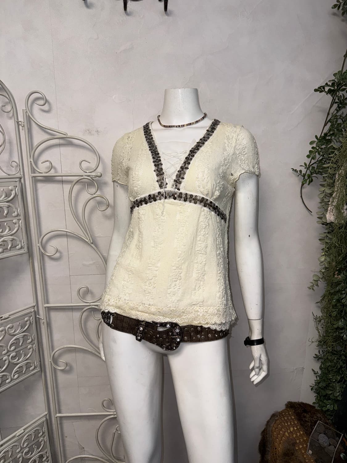 Ivory fairy floral beads laceup half bl 상품이미지1