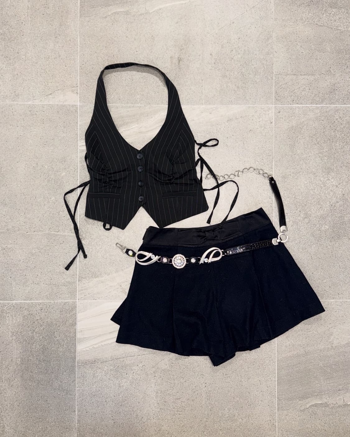 Black backless stripe shirring halter 나시 상품이미지1