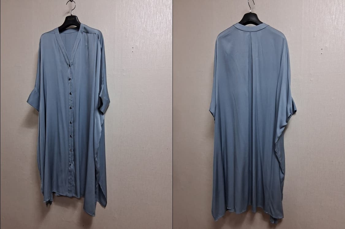 일본수입빈티지 브랜드 DRESS HERSELF 오버핏 블루 실크 셔츠원피 상품이미지2