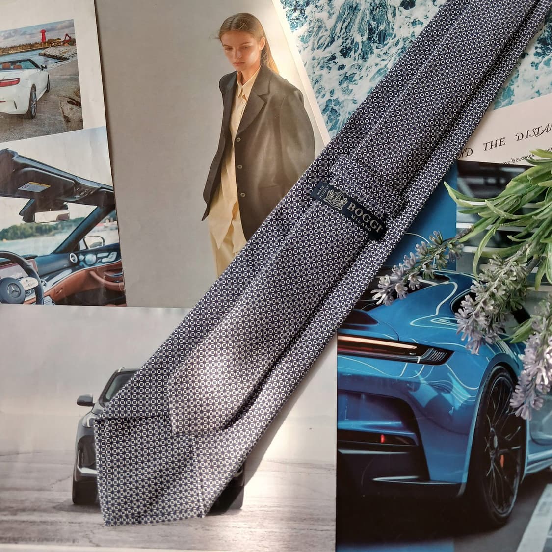 보기밀라노 코튼&실크 네이비 패턴 넥타이 8.7cm A+등급 A18915 상품이미지4