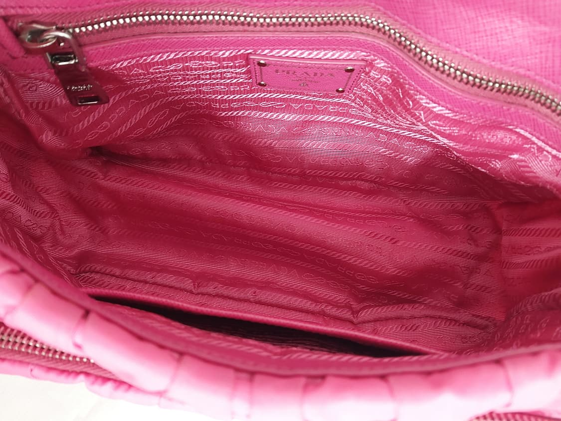 프라다 핑크 테수토 고프레 패브릭 은장 체인 숄더백 (정품) 상품이미지8