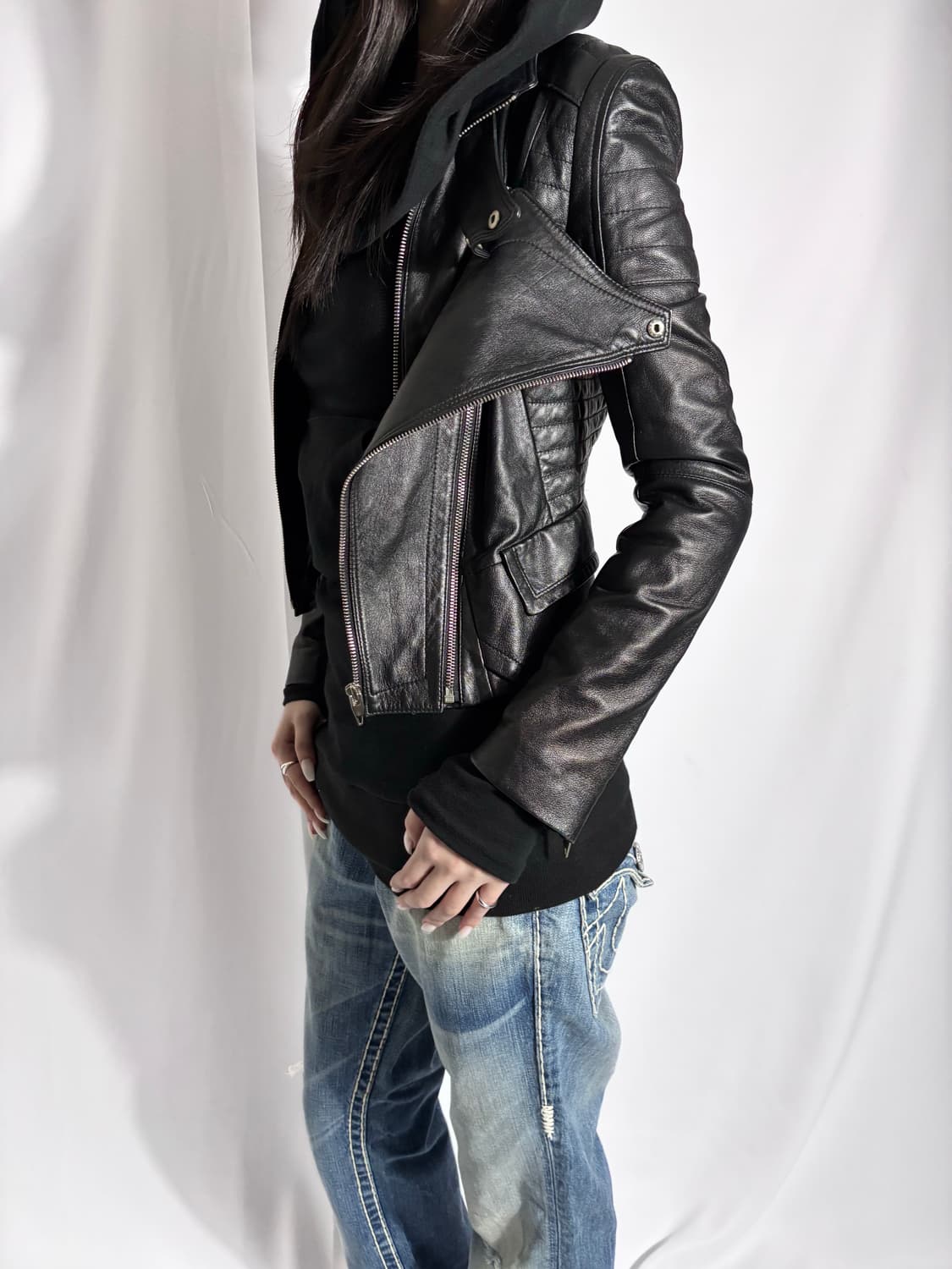 HighNeck Quilted Shoulder Leather Jacket 상품이미지3