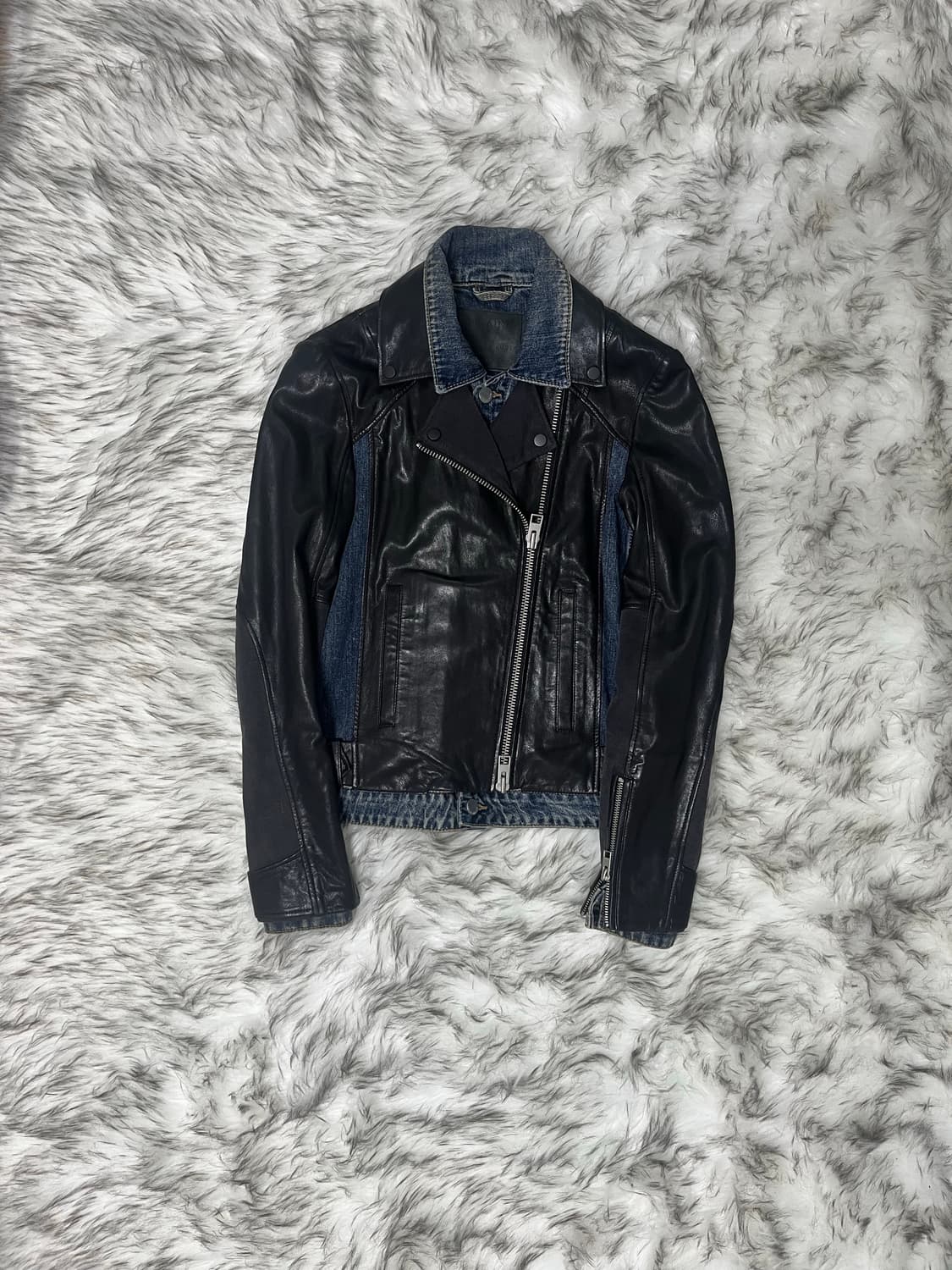 [XS] 올세인츠 레더 x 데님 하이브리드 레더 자켓 상품이미지1