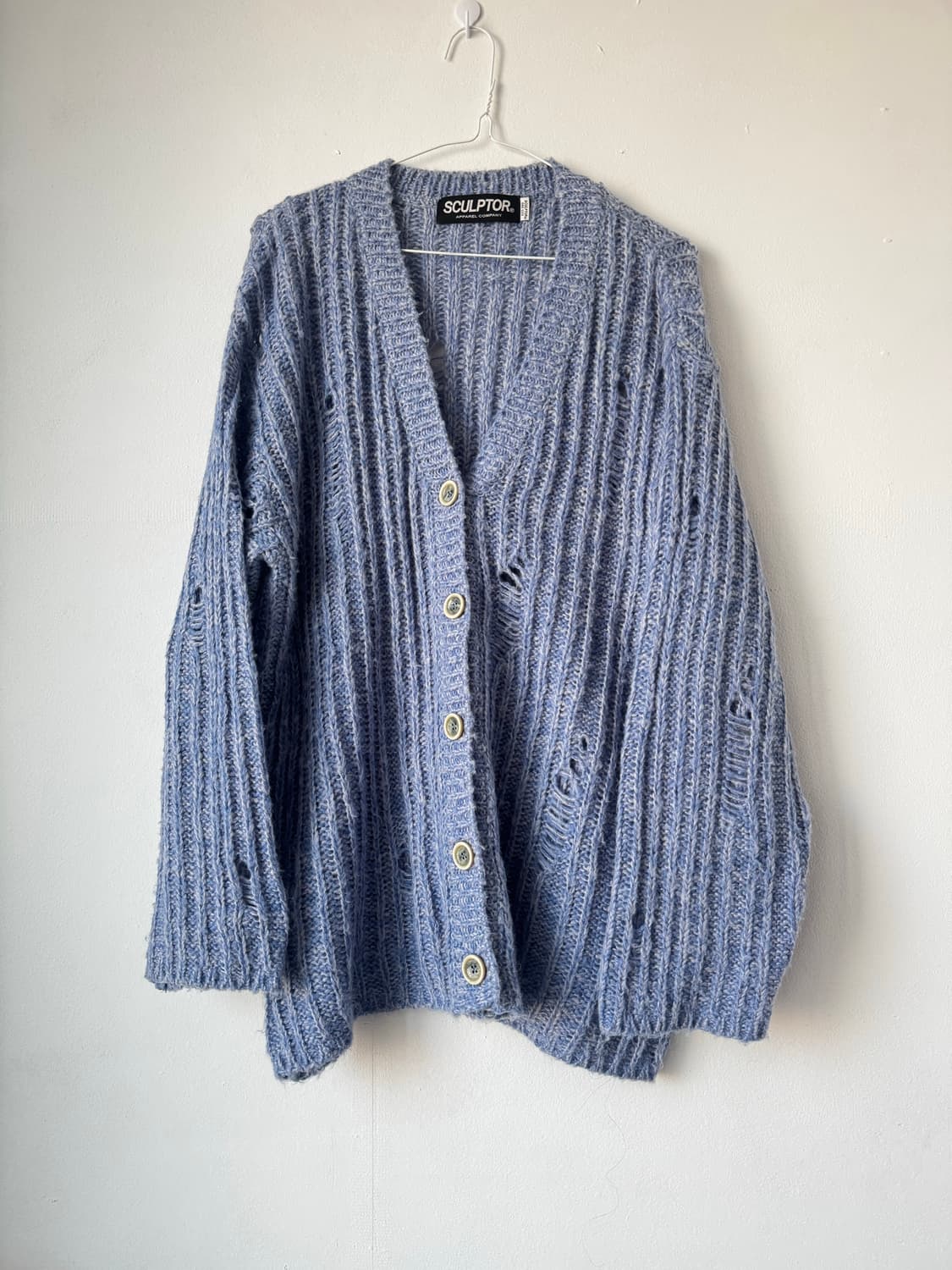 스컬프터 데미지 빈티지 가디건 블루 상품이미지1