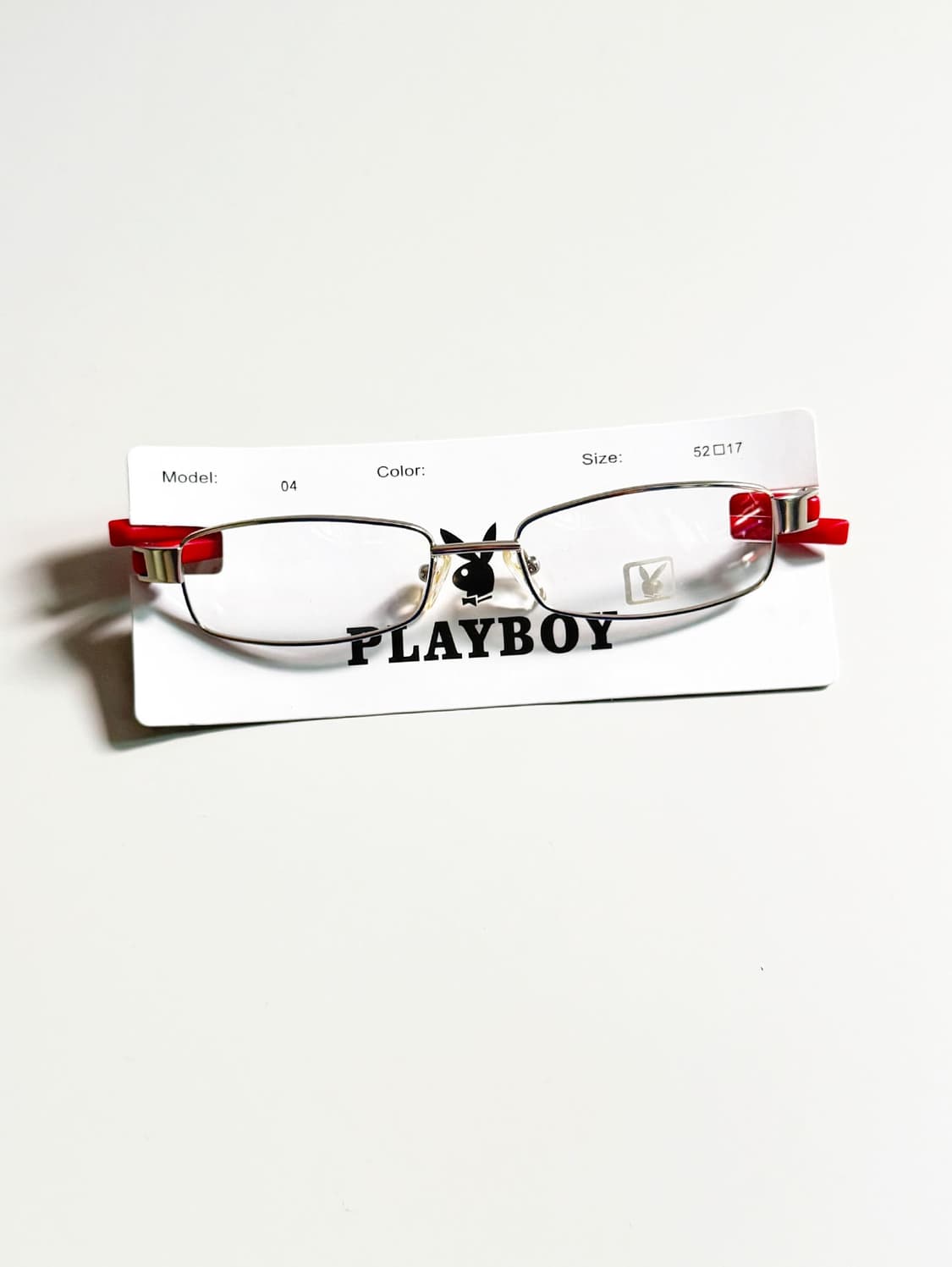 90s PLAYBOY 실버 레드 슬림 스퀘어 빈티지 안경 상품이미지1