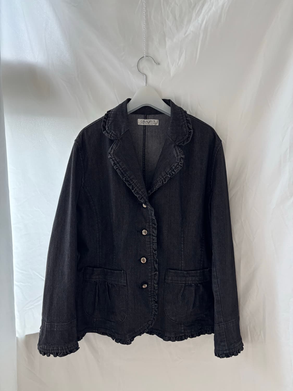 ruffle black denim jacket 상품이미지1