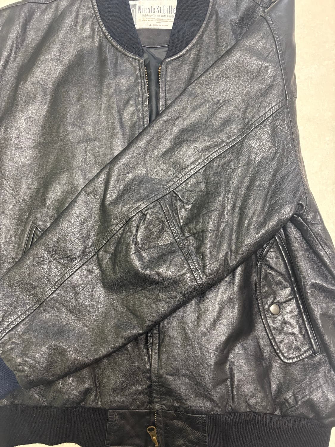 니콜생질르 Nicole St Gilles 소가죽 블랙 레더 자켓 XL 상품이미지3