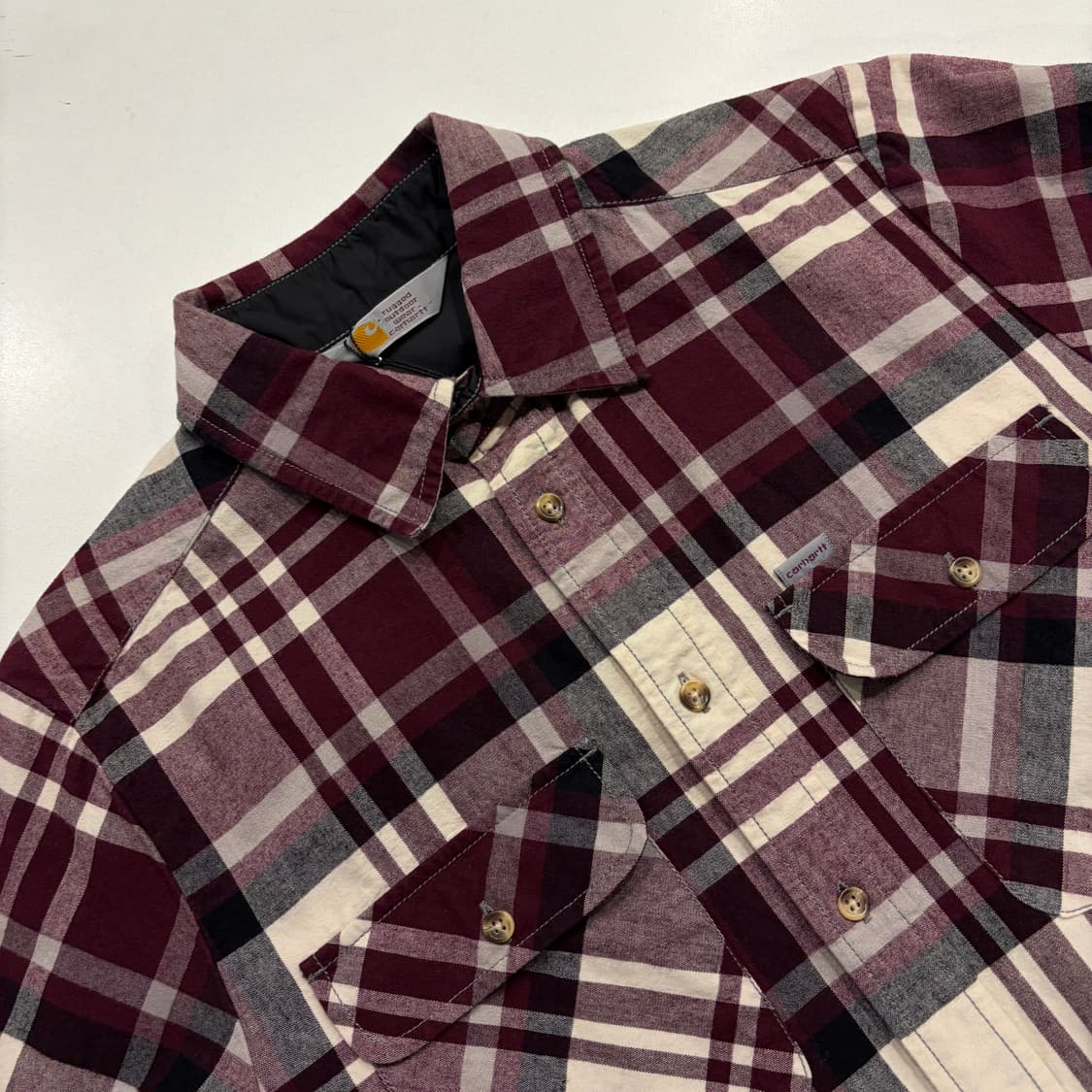 [S] 칼하트 플란넬 체크 셔츠 버건디 C187 상품이미지3