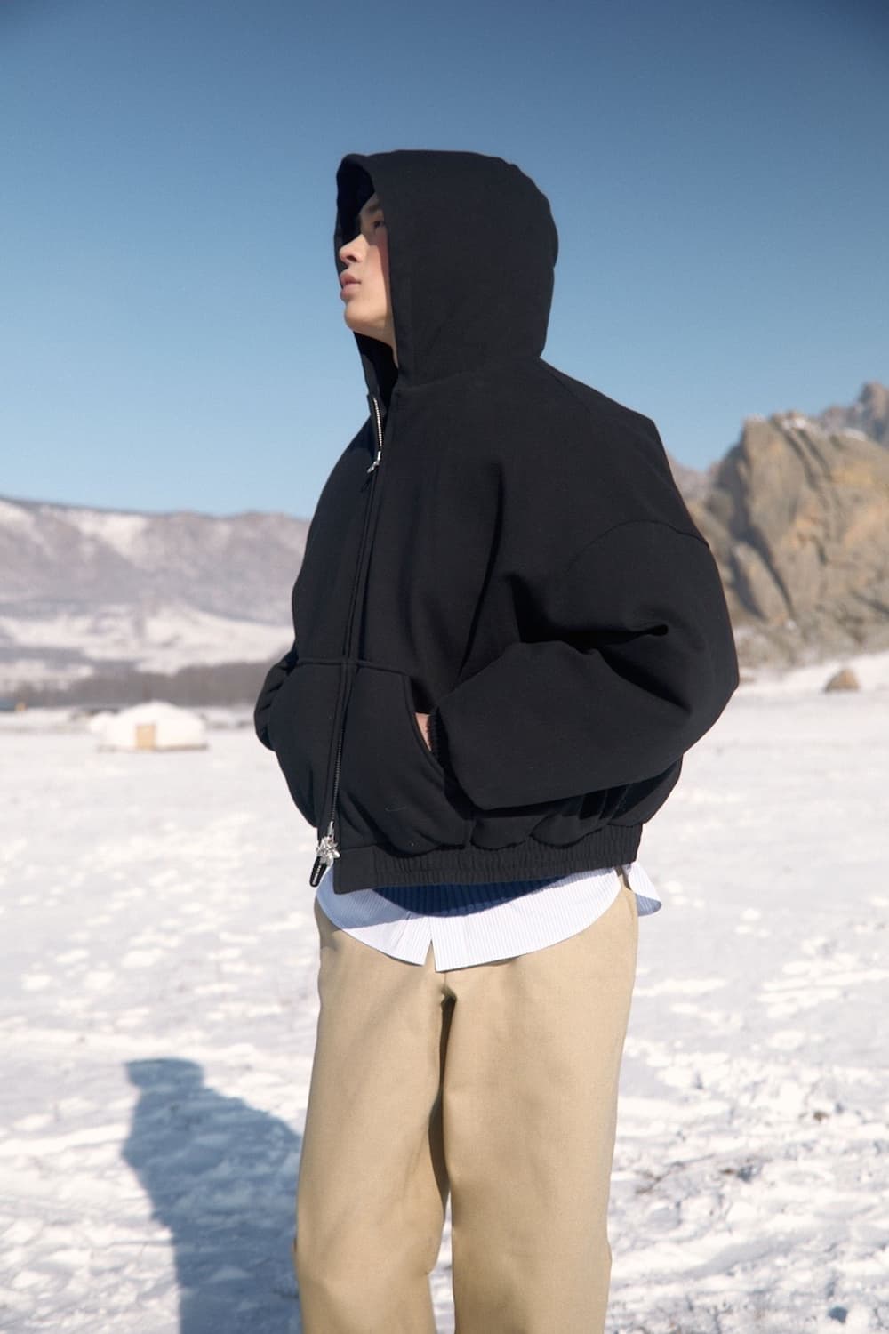 [M] STU 패디드 후드 집업 블랙 패딩 STU OFFICE 상품이미지3