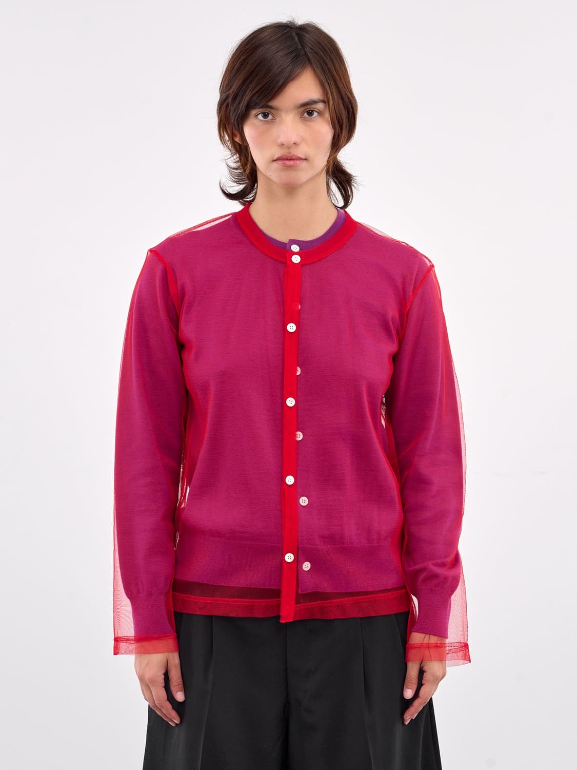 (새상품)25ss 꼼데가르송 메인라인 튤레이어드 더블가디건 xs 상품이미지2