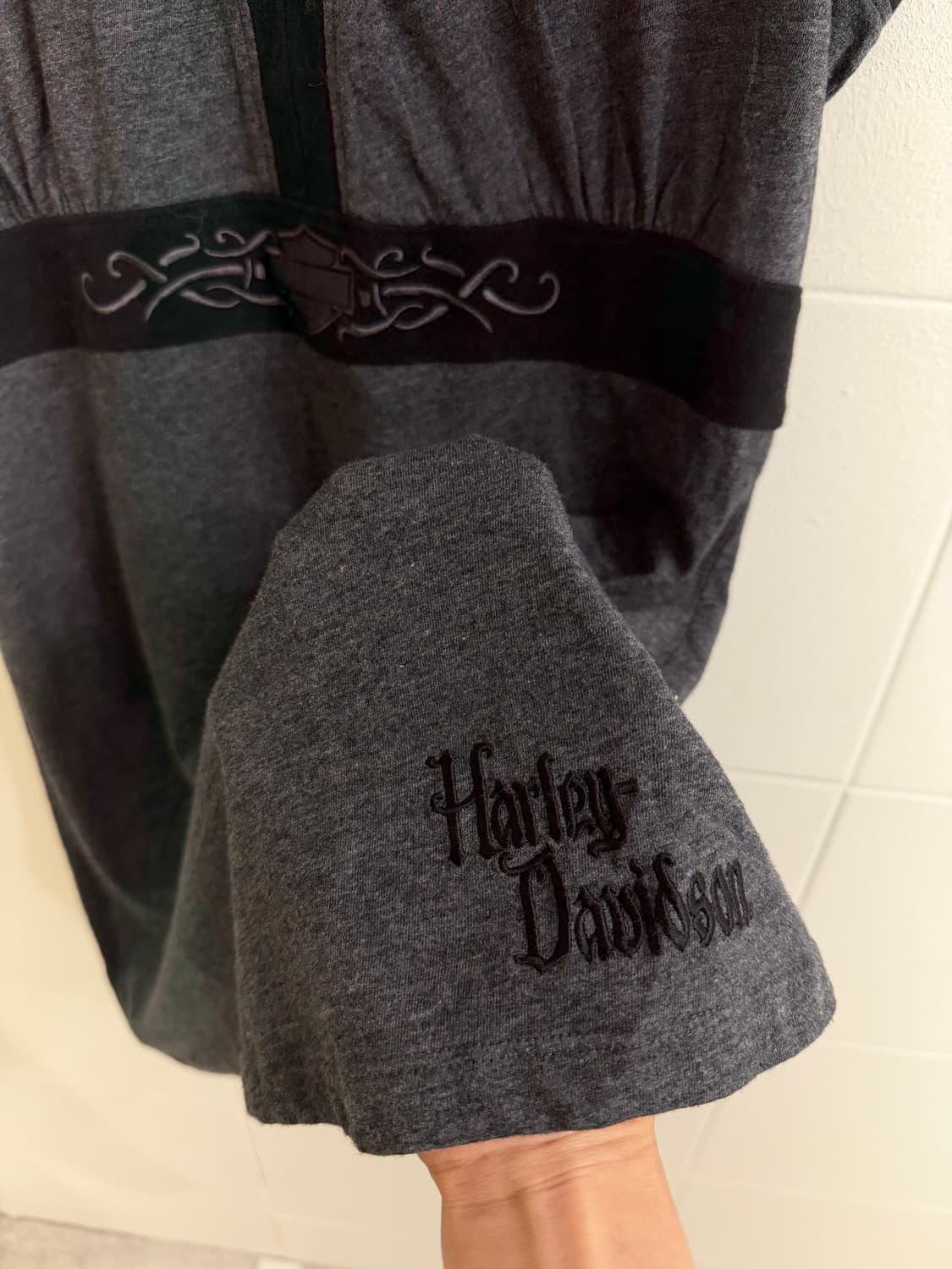 (상의 세트) 할리데이비슨 그레이 원피스 나시 + 흑청 크롭 자켓 상품이미지7