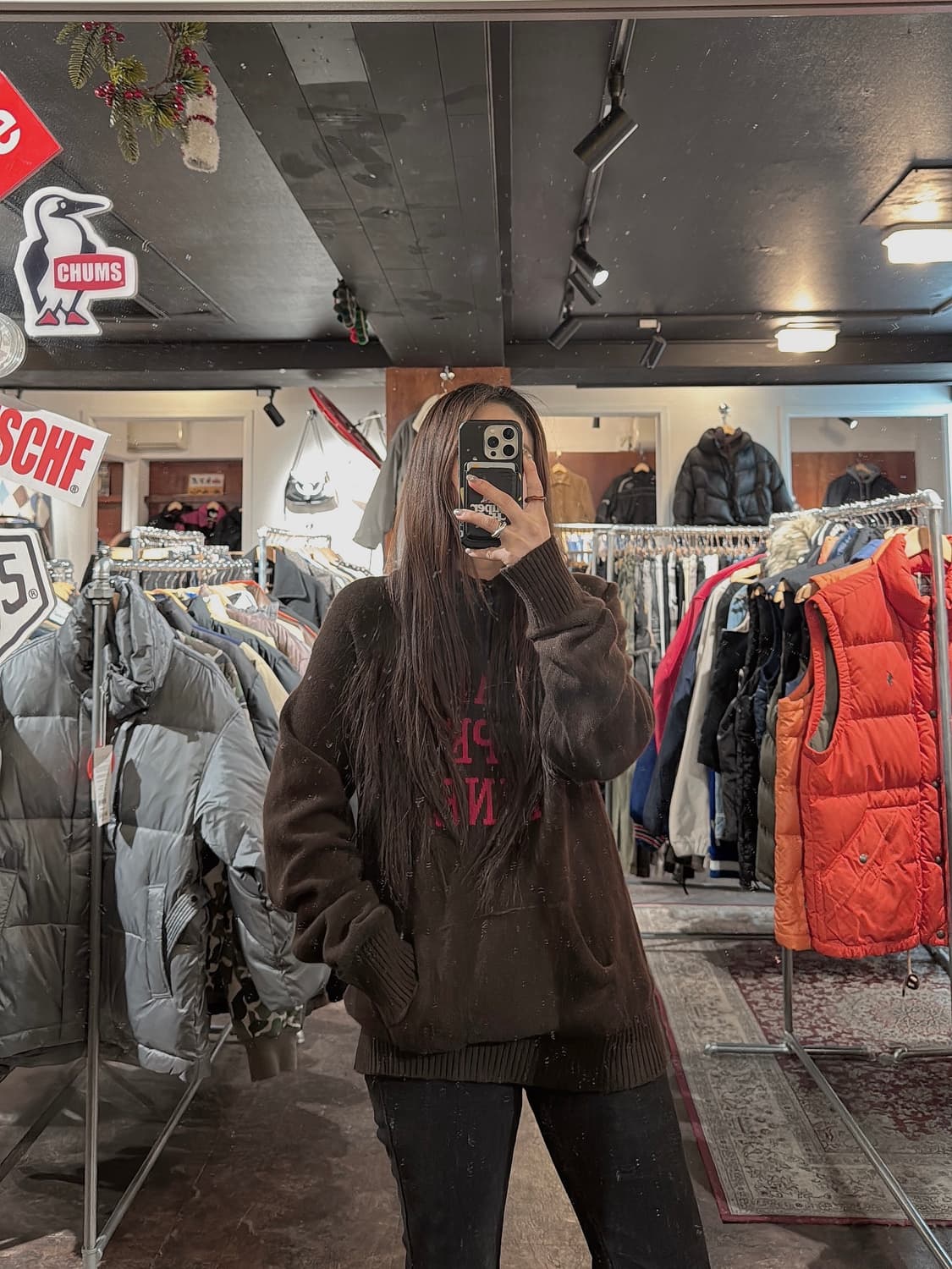 and you 앤유 캐시미어 로고 프린팅 빈티지 브라운 후드 니트 M 상품이미지7