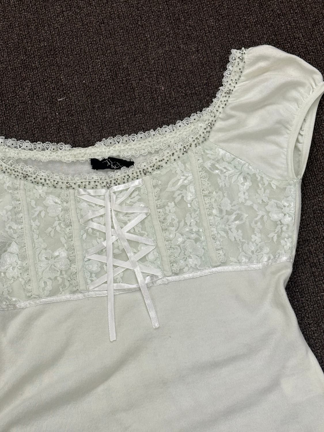M)Cecil McBEE vintage 민트 큐빅 레이스 퍼플 탑 상품이미지3