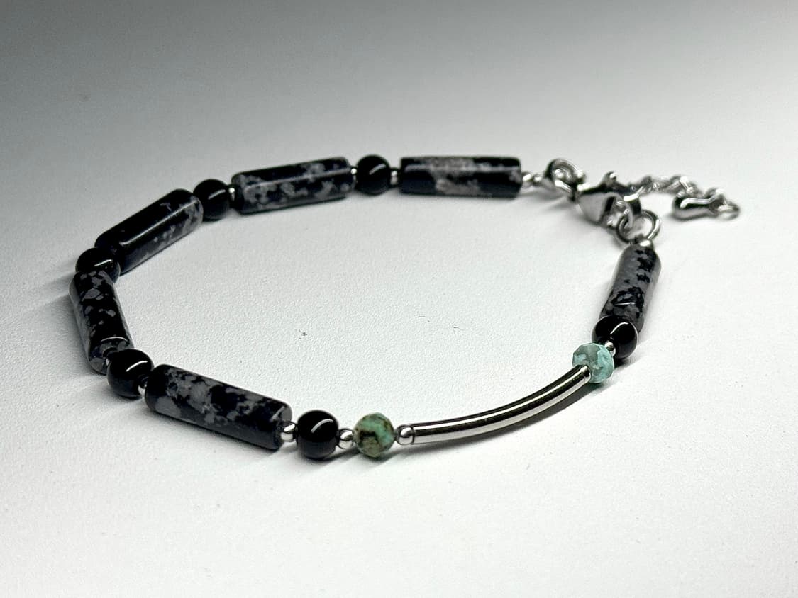 (핸드메이드) 천연석 오닉스 앤 터키석 유니크 체인 원석팔찌 상품이미지3