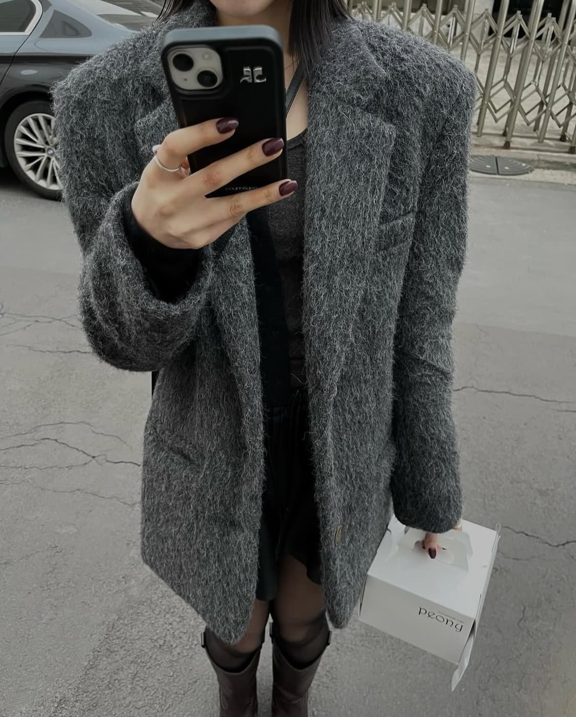 Mais 마이스 헤어리 알파카 블렌드 싱글 코트 차콜 상품이미지7