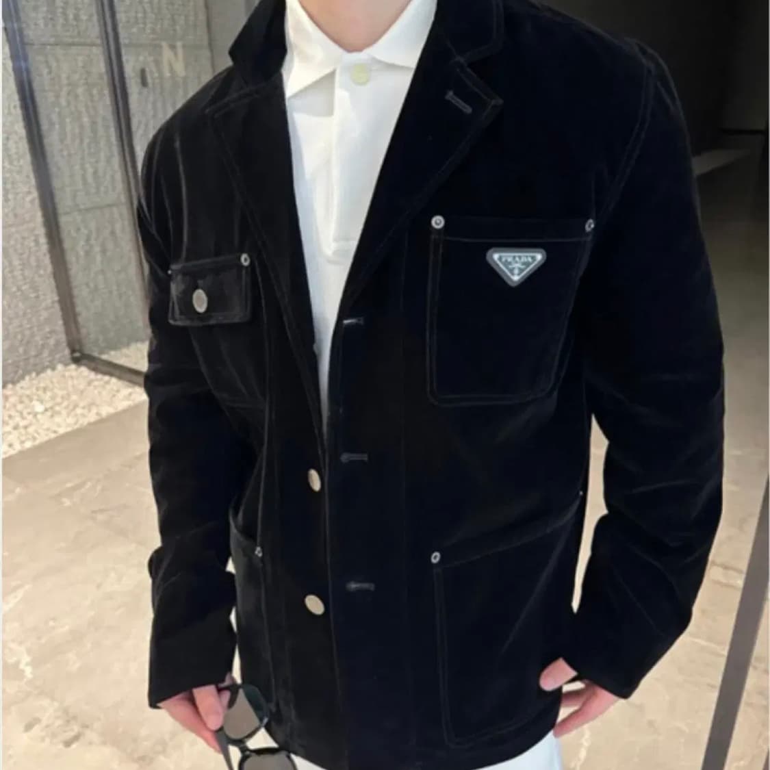 [S급/56] 프라다 벨벳 데님 블루종 자켓 블랙 상품이미지7