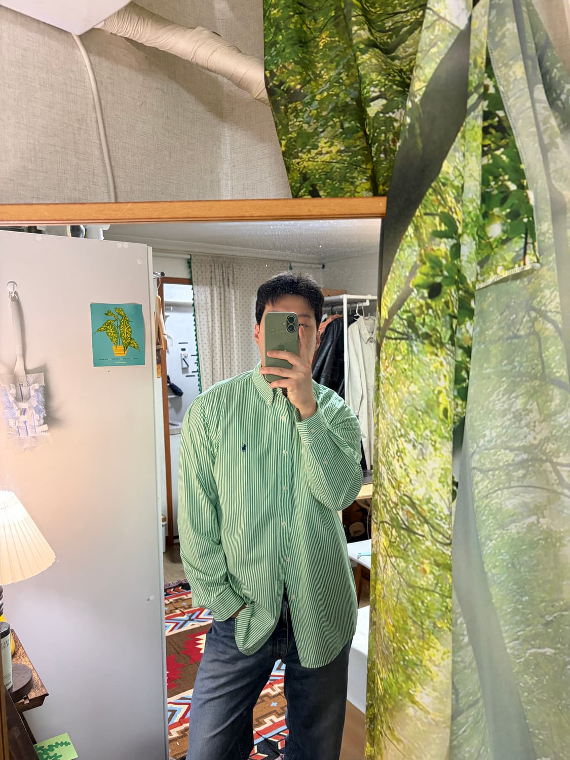 L) 폴로 랄프로렌 스트라이프 셔츠 그린 큐알탭 상품이미지2