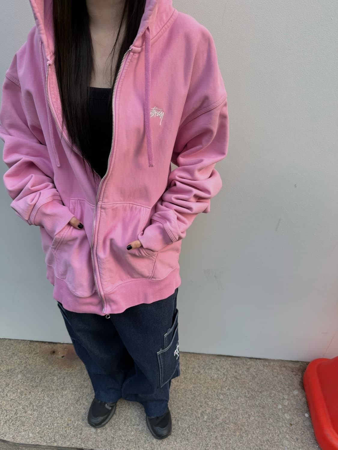 스투시 스탁 로고 핑크 오버핏 후드집업 상품이미지1