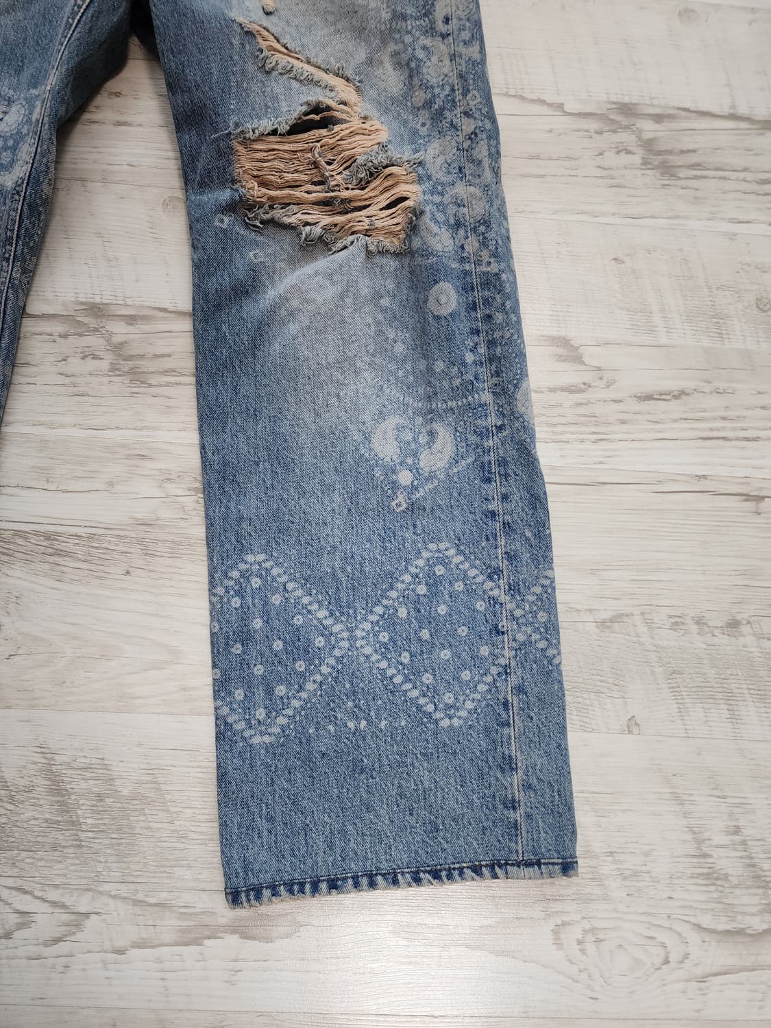 메종 미네드 데미지 워싱 데님 팬츠 팜.  (30~31)인치 연청 청바지 상품이미지3