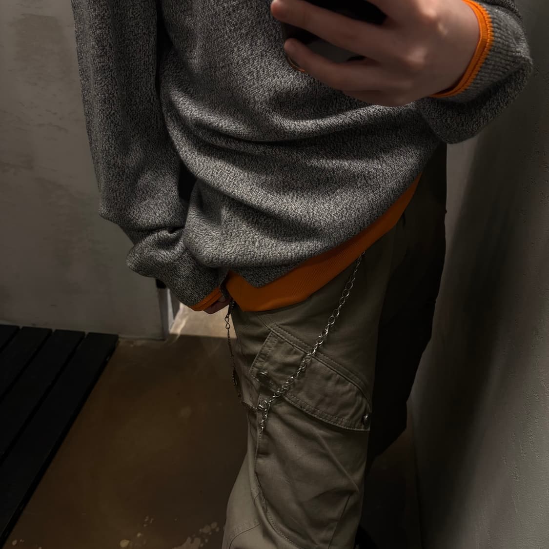 KENZO 겐조 크루넥 니트 그레이/오렌지 배색 포인트 상품이미지3