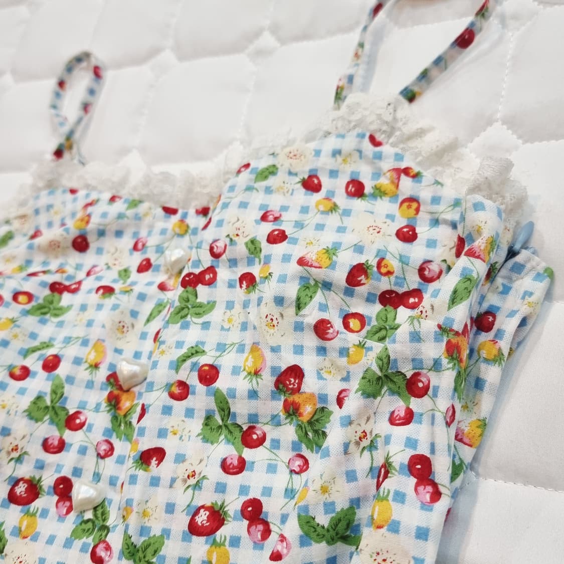 빈티지 딸기체리 체크 미니원피스 상품이미지3