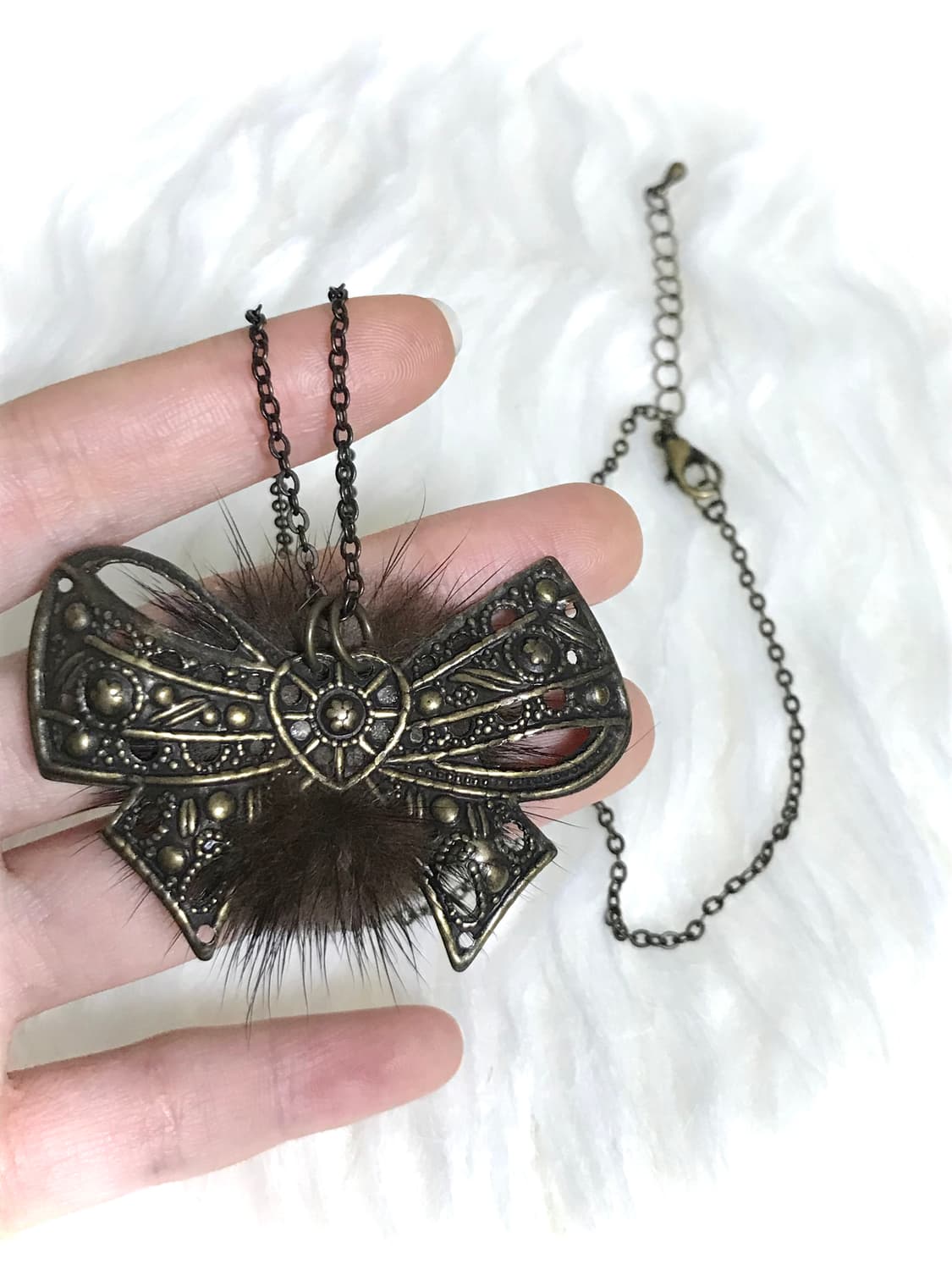 빈티지 갸루 리본 앙고라퍼 체인 목걸이 상품이미지1