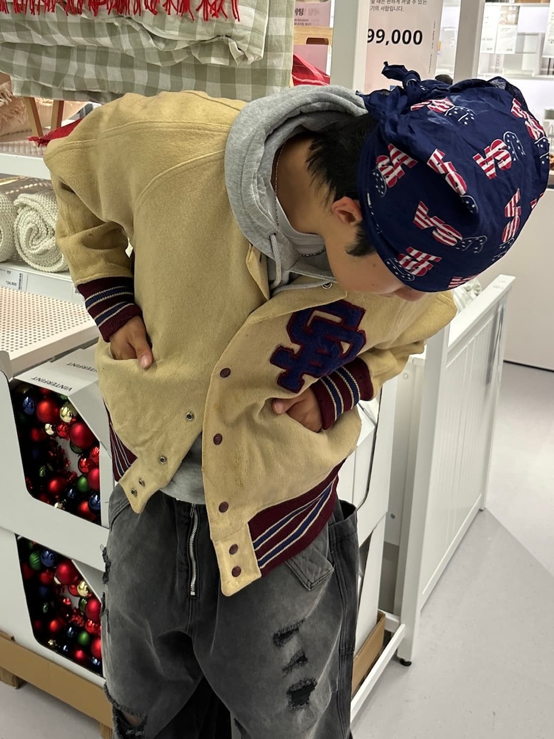 90s 올드스쿨 패치 베이지 바시티 jk 상품이미지1