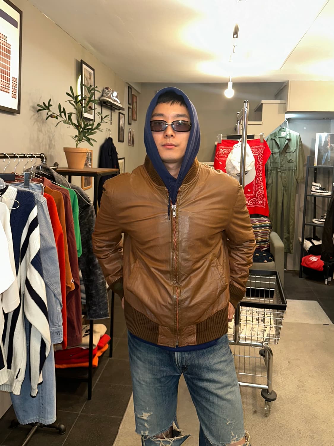 90’s Japanese leather boomber  jacket 상품이미지2