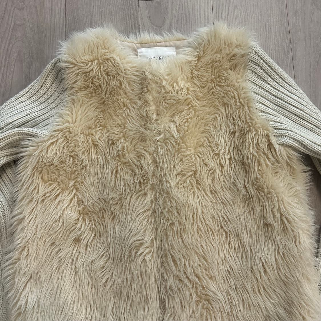 빈티지 베이지 니트 퍼 자켓 상품이미지1