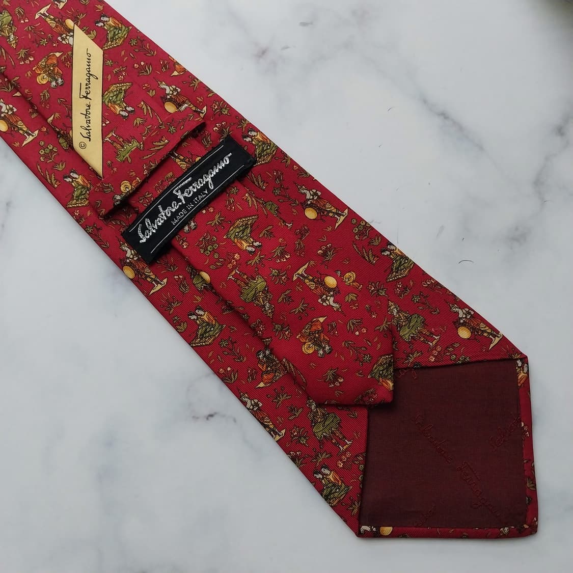 페라가모 실크 레드 오리엔탈 모티브 넥타이 9.6cm A+등급 K1479 상품이미지8