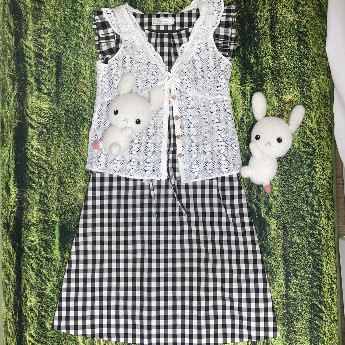 빈티지 체크원피스 엔젤코어 모리걸 너드 하구미 스즈코 카메 모리노가토 상품이미지1