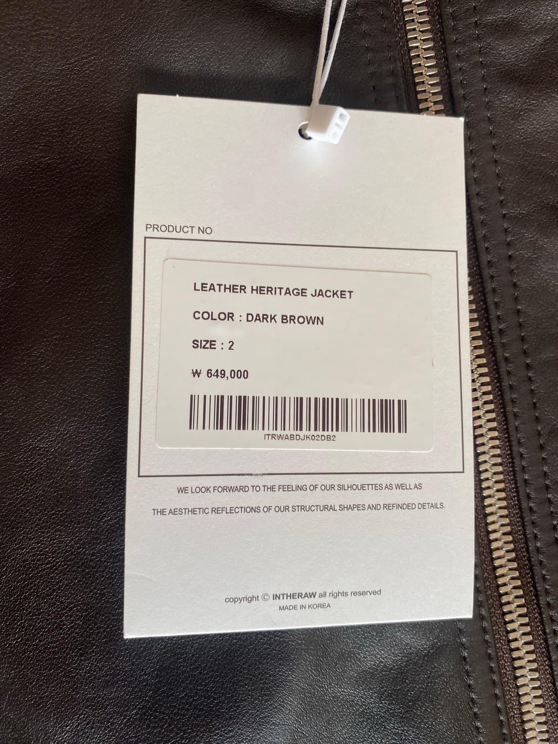(새상품) 인더로우 레더 헤리티지 자켓 2 다크브라운 상품이미지2