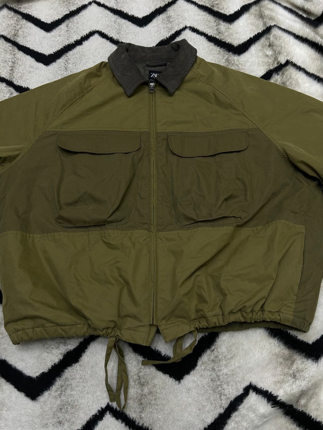 [한국2XL]ZARA 투톤 왁스드 봄버 자켓/카키 상품이미지2