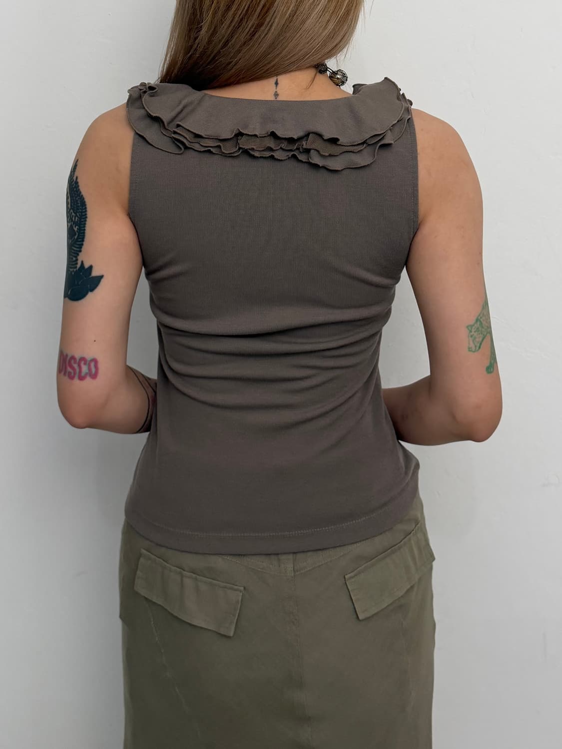 카키 프릴 슬리브리스  상품이미지2