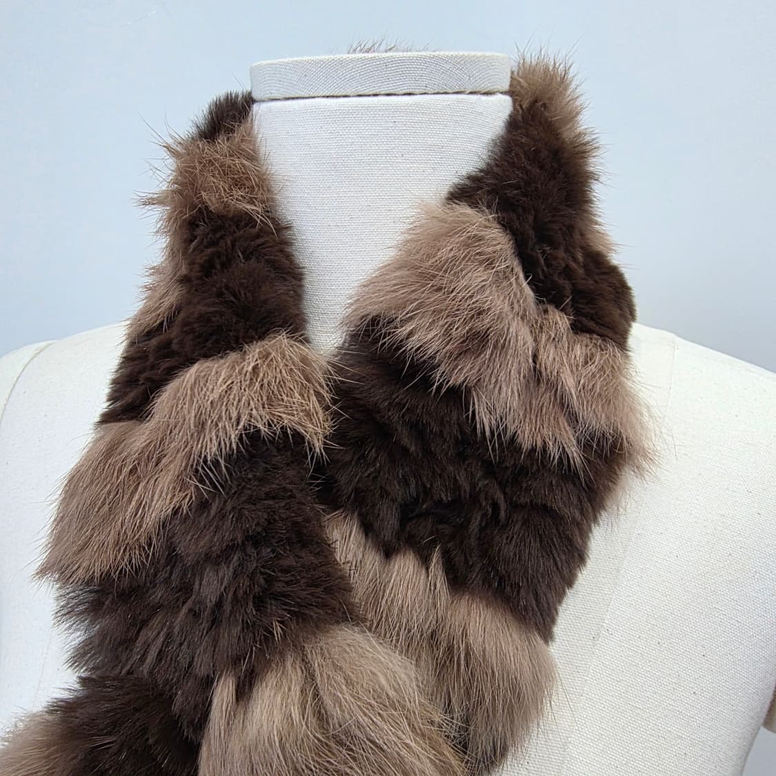 브라운 투톤 배색 렉스 폭스 퍼 머플러 상품이미지2