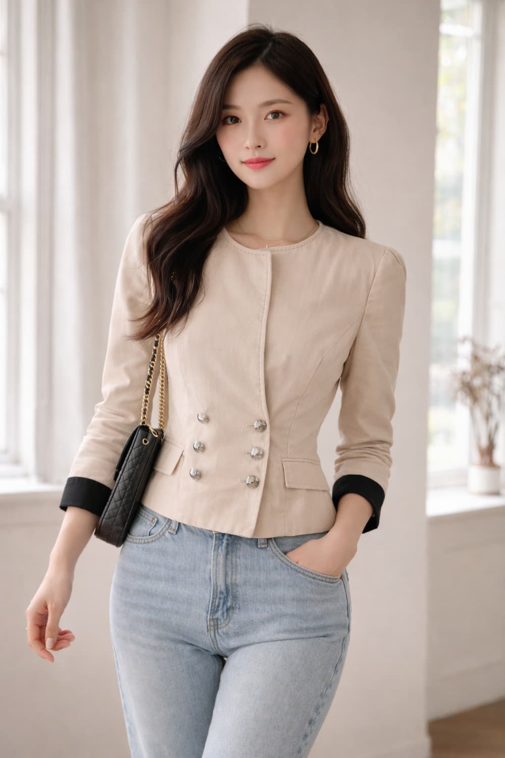 오즈세컨 클래식 배색 쓰리웨이 자켓 44~슬림55핏 상품이미지2