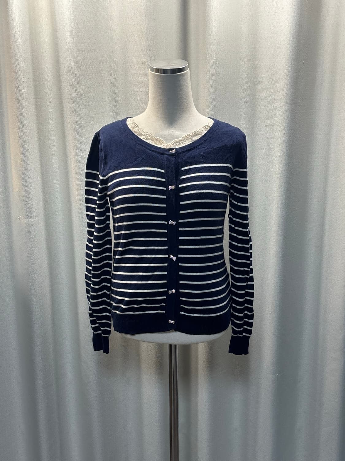 러블리st 리본 단추 네이비 가디건 상품이미지1