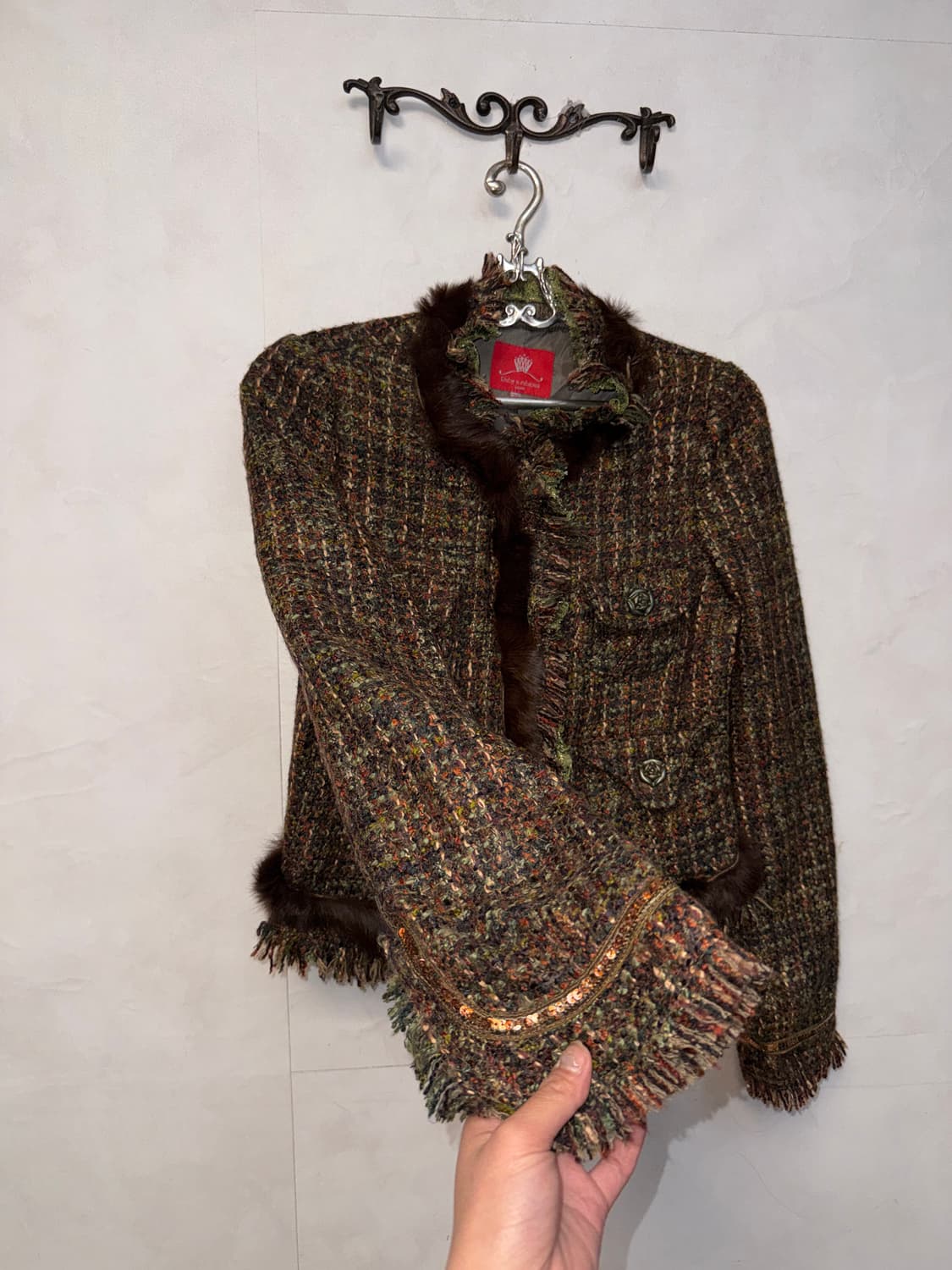 Khaki brown oriental rabbit fur tweed jk 상품이미지2