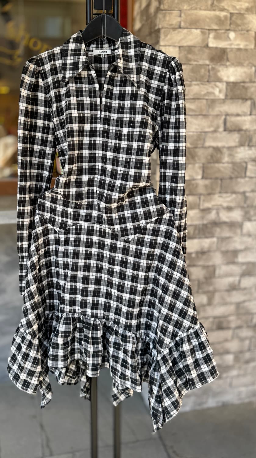 (촬영용 제품 파격할인)새상품 컨디션 GANNI블랙 체크 셔츠 원피스34 상품이미지2
