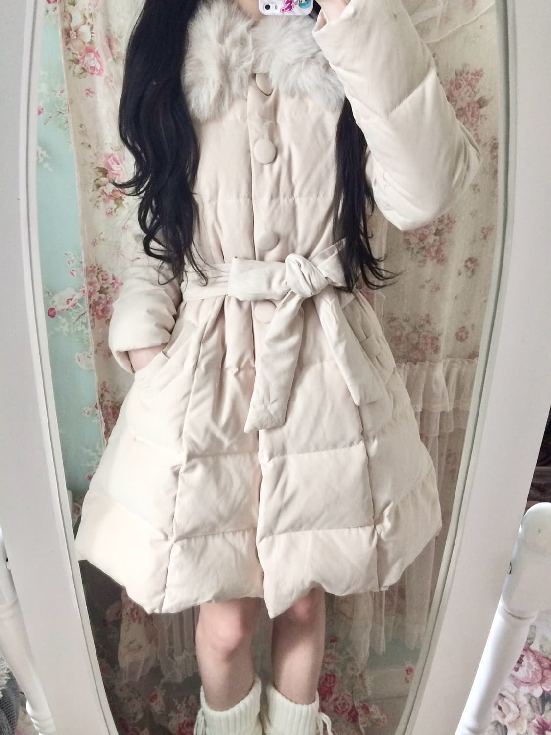 Vintage lovely ribbon pocket fur padding 상품이미지3