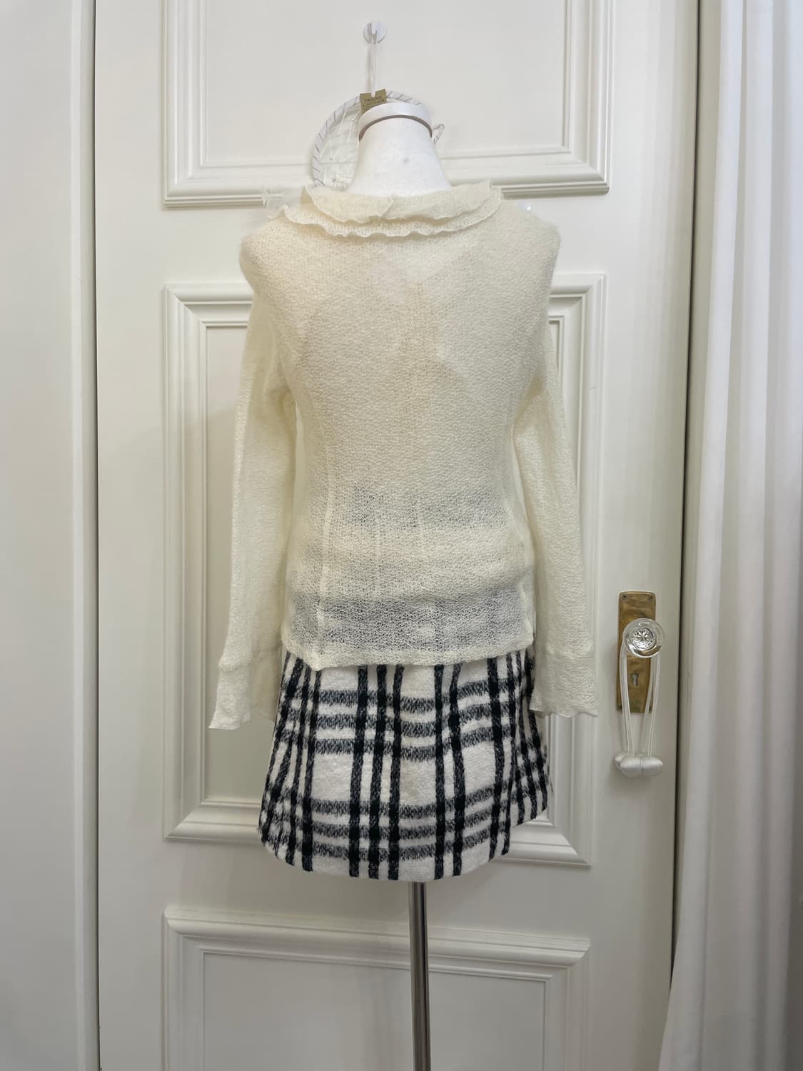 cream ruffle cardigan&crochet lace-up sl 상품이미지3