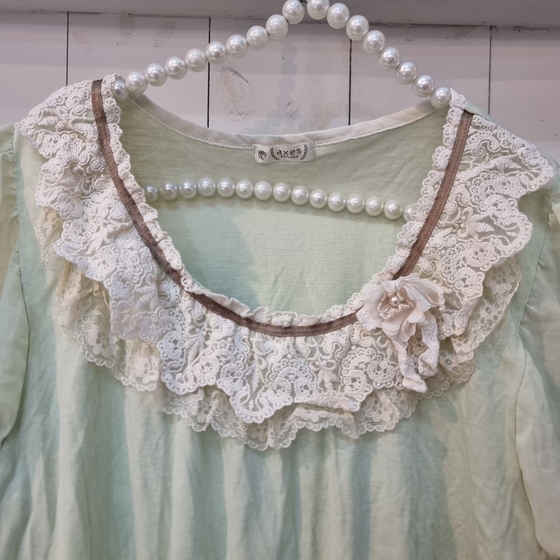 axes femme 민트 레이스 플라워 블라우스 상품이미지2