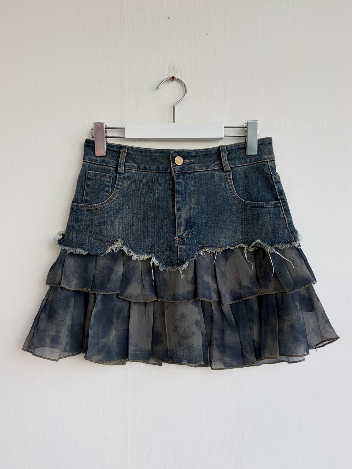 BABY DESIGN 데님 쉬폰 프릴 스커트 상품이미지1