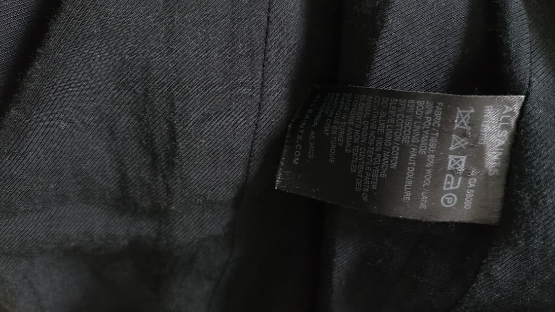ALLSAINTS 울 코트 블랙 사선 지퍼 상품이미지9