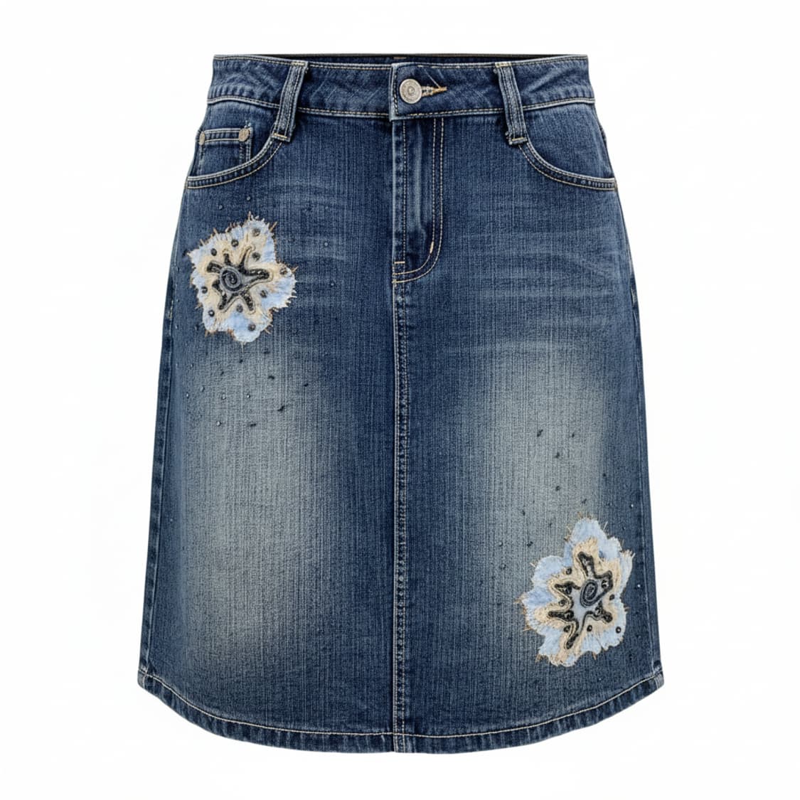 빈티지 EXPOSED 스웨이드 플라워 비즈 데님 스커트 1781 상품이미지1