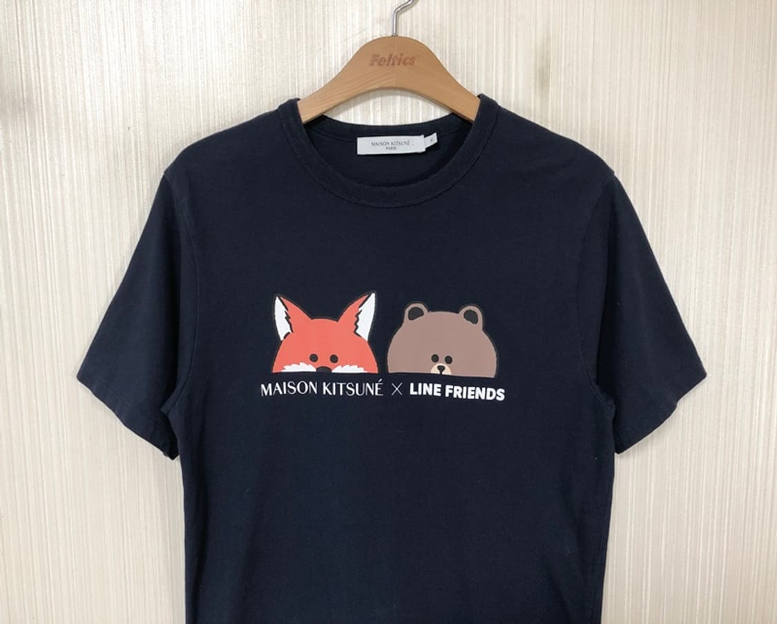 메종키츠네X라인프렌즈 페이스 프린트 티셔츠 S 상품이미지2